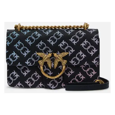 Pinko, Borsa a tracolla Mini Love Bag con logo imprimè multicolore, Nero/multicolor-antique gold