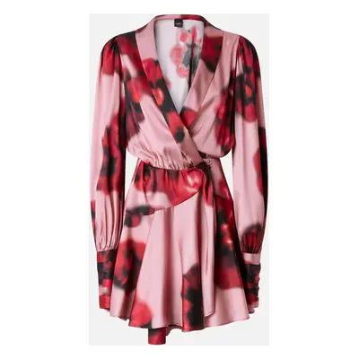 Pinko, Mini abito scollato con stampa fiori, Rosa/rosso, 38