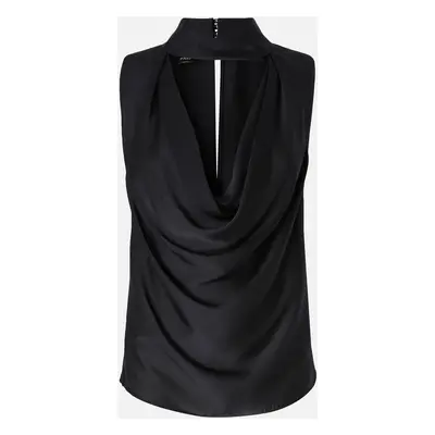 Pinko, Top drappeggiato in satin increspato, Nero limousine, XS