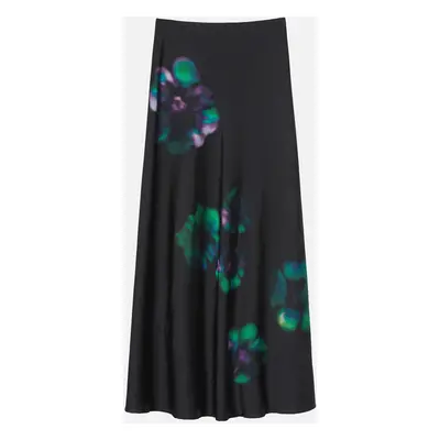 Pinko, Gonna lunga in satin con stampa fiori, Nero/verde, 36