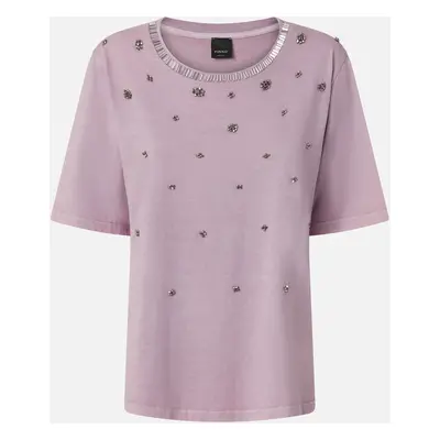 Pinko, T-shirt mezze maniche con ricami gioiello, Lavanda grigio, XXS