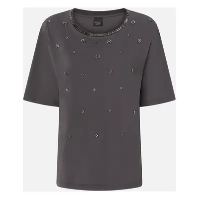 Pinko, T-shirt mezze maniche con ricami gioiello, Grigio, XS