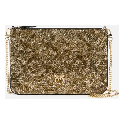 Pinko, Borsetta pochette strass Monogram con tracolla, Bronzo/oro-oro, U