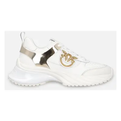 Pinko, Sneakers Ariel effetto pelle con dettagli specchio, Bianco puro, 35