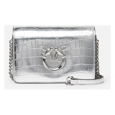 Pinko, Borsa Mini Love Bag Click coccodrillo metallizzato, Argento-nickel lucido, U