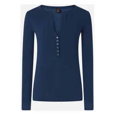 Pinko, Maglia serafino in misto cachemire con bottoncini, Blu iride, XS