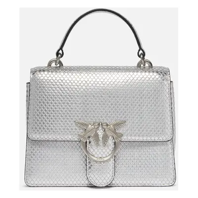 Pinko, Borsa a mano piccola Mini Love Bag laminata con tracolla, Argento-brushed silver, U