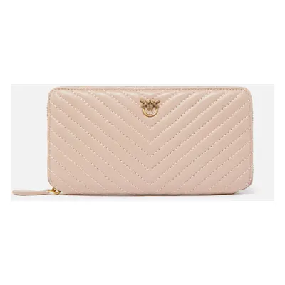 Pinko, Portafoglio zip-around in nappa chevron, Rosa/polvere rosa-antique gold, U