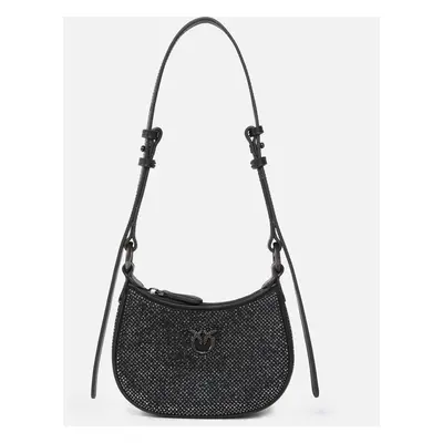 Pinko, Borsetta a spalla Baby Half Moon Bag con strass, Nero limousine-canna fucile, U