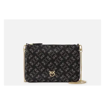 Pinko, Borsetta pochette strass Monogram con tracolla, Nero/argento-oro, U