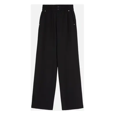 Pinko, Pantaloni in crêpe con arriccio in vita, Nero limousine, XS