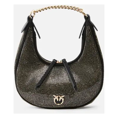 Pinko, Mini Brioche Bag Hobo full strass, Nero limousine-shiny gold, U