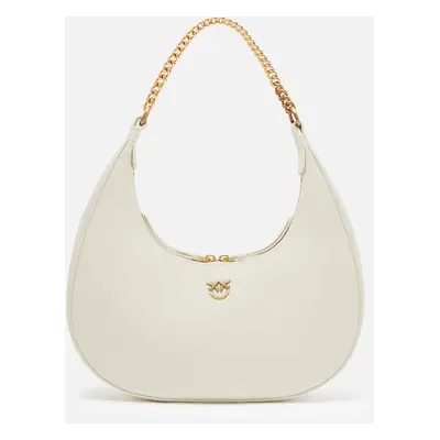 Pinko, Borsa grande a spalla in pelle bottalata con catena, Bianco+banco-antique gold, U