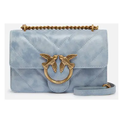 Pinko, Mini borsa a tracolla Love Bag in pelle effetto used, Light blue-antique gold, U