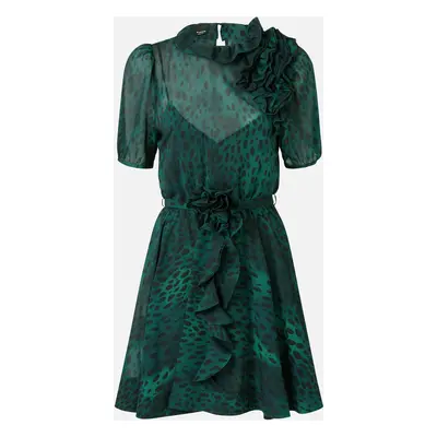 Pinko, Abito corto in georgette maculata, Verde/nero, 36