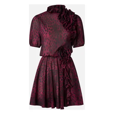 Pinko, Abito corto in georgette maculata, Bordeaux/nero, 36