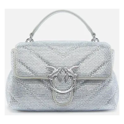 Pinko, Borsa morbida Mini Love Bag Puff a tracolla trapuntata con strass, Argento-nickel lucido,