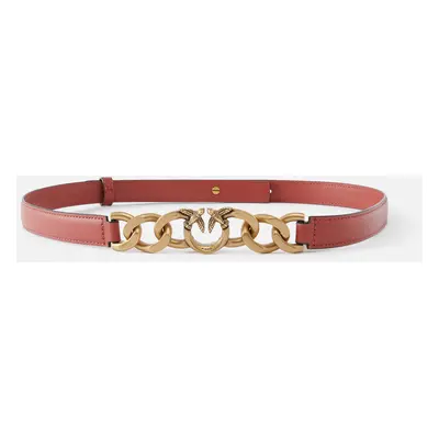 Pinko, Cintura sottile in pelle con catena 2cm, Rosso/nero-antique gold, XS