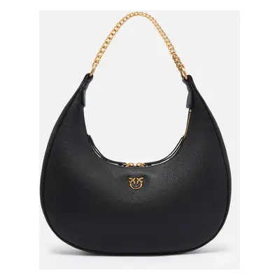 Pinko, Borsa grande a spalla in pelle bottalata con catena, Nero-antique gold, U