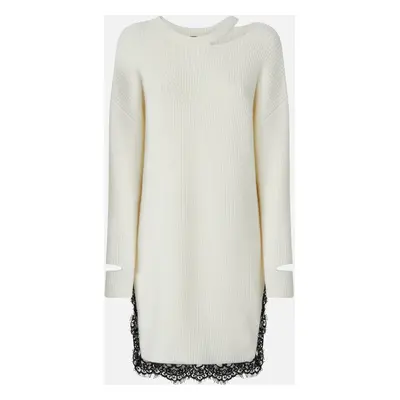 Pinko, Abito corto in maglia con pizzo, bianco purezza, XS