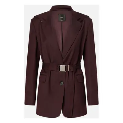 Pinko, Blazer monopetto in flanella con cappuccio e cintura, Bordeaux intenso, 38