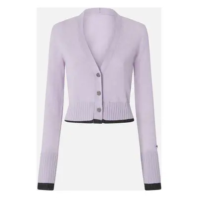 Pinko, Cardigan corto in lana cachemire con contrasti, Rosa/grigio mel., XS