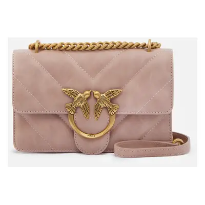 Pinko, Mini borsa a tracolla Love Bag in pelle effetto used, Rosa/polvere rosa-antique gold, U