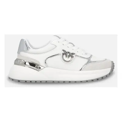 Pinko, Scarpe sneakers con logo e dettagli specchiato, Bianco/argento, 35