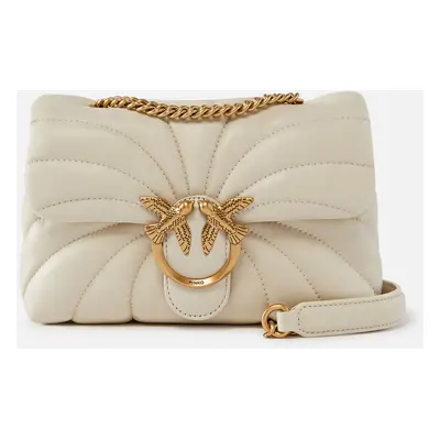 Pinko, Mini borsa Love Bag Puff Butterfly a tracolla in nappa, Bianco+banco-antique gold, U