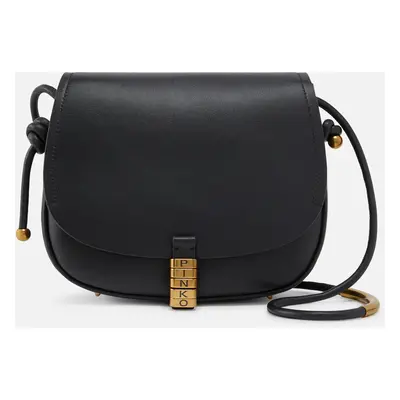 Pinko, Borsa grande a tracolla in pelle con nodi, Nero-antique gold, U