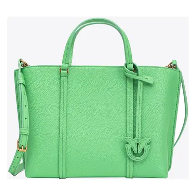 Pinko, Borsa Shopper grande in pelle bottalata, Verde menta-antique gold, U