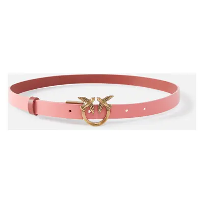 Pinko, Cintura sottile in pelle double face con fibbia 2cm, Rosa/rosso-antique gold, XS