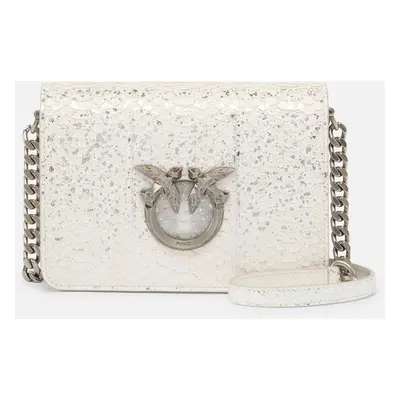 Pinko, Mini borsa a tracolla Love Bag in rettile con lamina PINKO Galleria, Argento-old silver, 