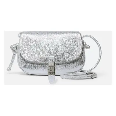 Pinko, Borsa piccola a tracolla Mini Saddle Bag in pelle laminata, Argento-brushed silver, U