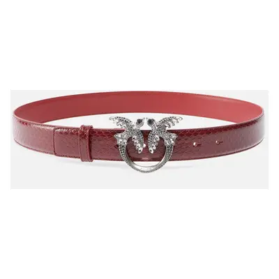 Pinko, Cintura in pelle pitone lucido 3cm PINKO Galleria, Cuoio cordovano-old silver, XXS