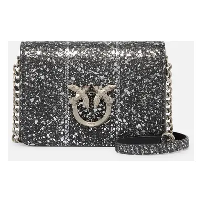 Pinko, Mini borsa a tracolla Love Bag in rettile con lamina PINKO Galleria, Nero-old silver, U