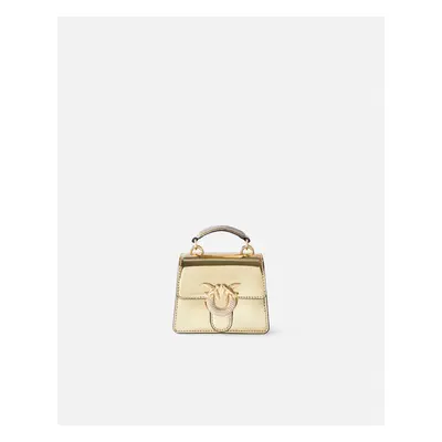 Pinko, Micro borsa Love Bag metallizzata con tracollina sottile, Oro-shiny gold, U