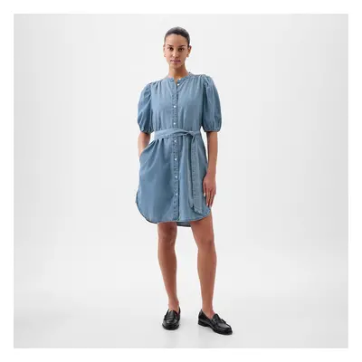 Vestito GAP Shortsleeve Puff Sleeve Denim Shirtdress Light Wash Indigo