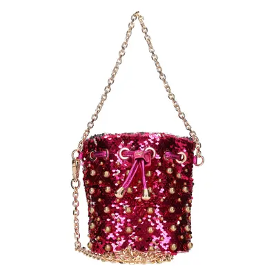 Borsa in paillettes ed ecopelle con borchie sferiche applicate