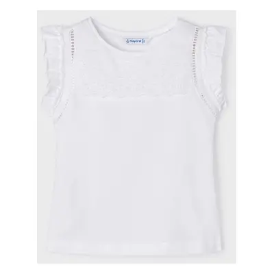 T-shirt smanicata 3074 con pizzo per bambina mayoral bianco