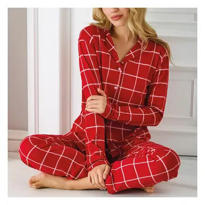 Pigiama aperto fantasia a quadri 5220 donna jadea christmas rosso