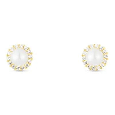 Orecchini Lobo Bon Ton Oro Giallo Perla D'Acqua Dolce Cubic Zirconia