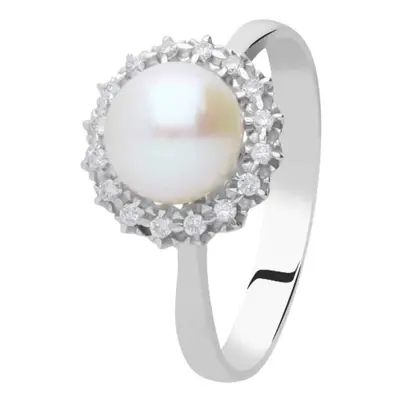 Anello Solitario Gold Pearls Oro Bianco Perla D'Acqua Dolce Diamante