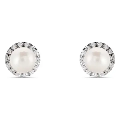 Orecchini Lobo Gabrielle Oro Bianco Perla D'Acqua Dolce Cubic Zirconia