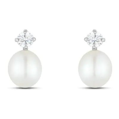 Orecchini Lobo Bon Ton Oro Bianco Perla D'Acqua Dolce Cubic Zirconia