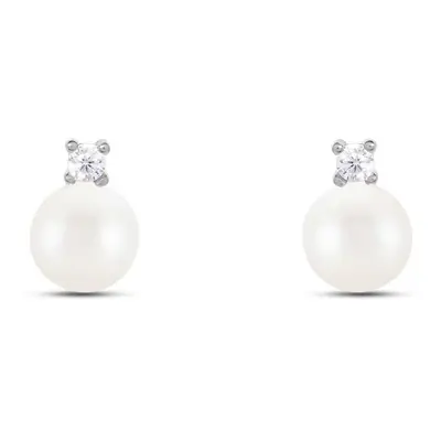 Orecchini Lobo Gabrielle Oro Bianco Perla D'Acqua Dolce Cubic Zirconia