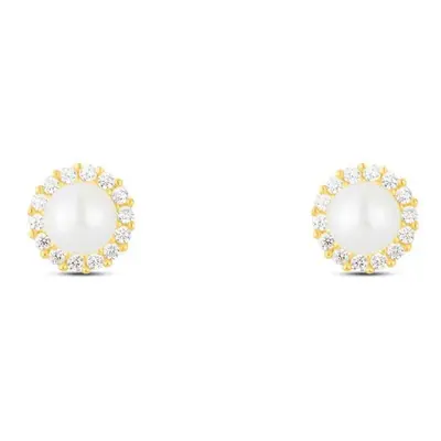 Orecchini Lobo Bon Ton Oro Giallo Perla D'Acqua Dolce Cubic Zirconia