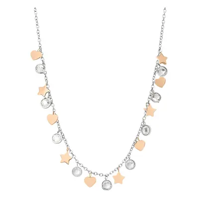 Collana Lady Chic Acciaio Bicolore Bianco / Rosa Cristallo