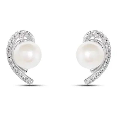 Orecchini Lobo Gabrielle Oro Bianco Perla D'Acqua Dolce Cubic Zirconia