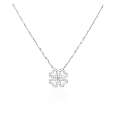 Collana in oro bianco e diamanti 0.14 ct con ciondolo Quadrifoglio